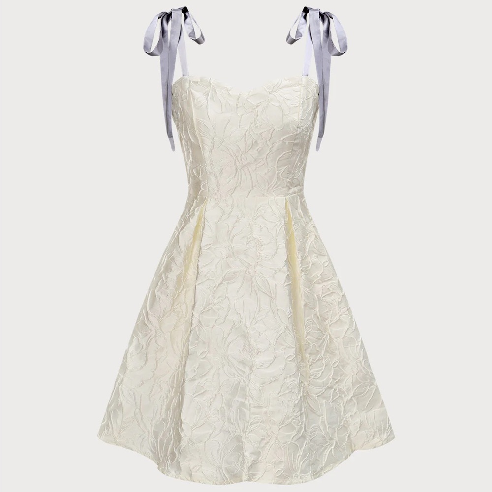 Rihoas Off White Jacquard Tie Strap Mini Dress - Picture 7 of 9